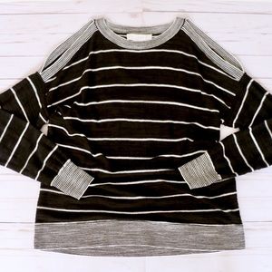 Loft shoulder cut out blk and white stripe sweater
